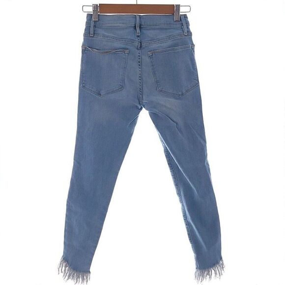 Frame Le High Skinny Shredded Hem Solid Blue Jeans Womens Size 26 - Picture 5 of 9